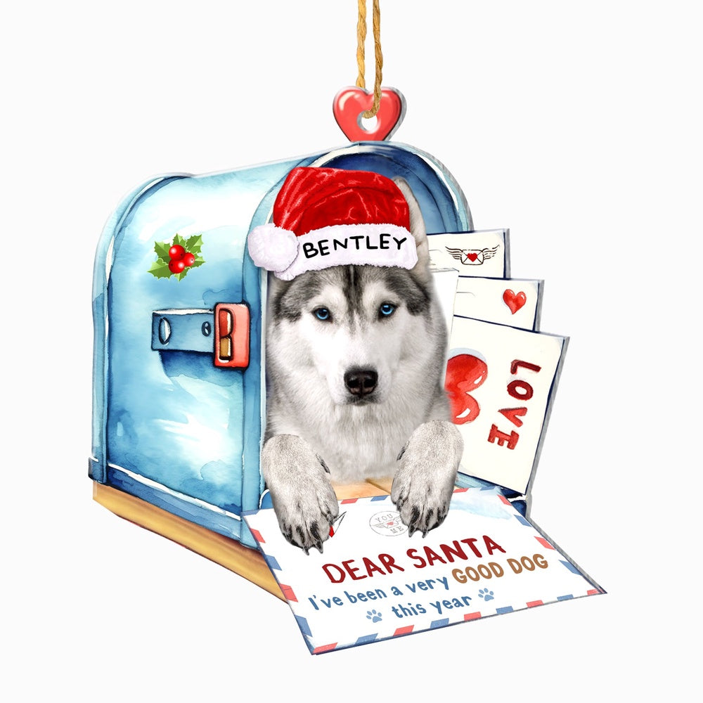 Christmas Dog Ornament, Personalized Husky In Mailbox Christmas Ornament, New Dog Christmas Ornament