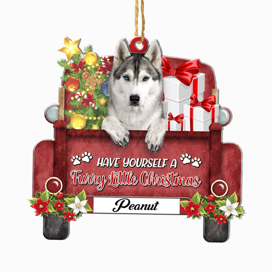 Christmas Dog Ornament, Personalized Husky Red Truck Christmas Ornament, New Dog Christmas Ornament