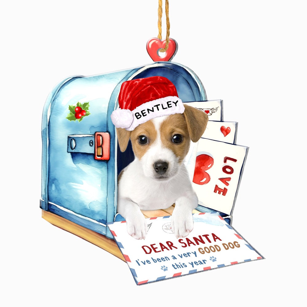 Christmas Dog Ornament, Personalized Jack Russell Terrier In Mailbox Christmas Ornament, New Dog Christmas Ornament