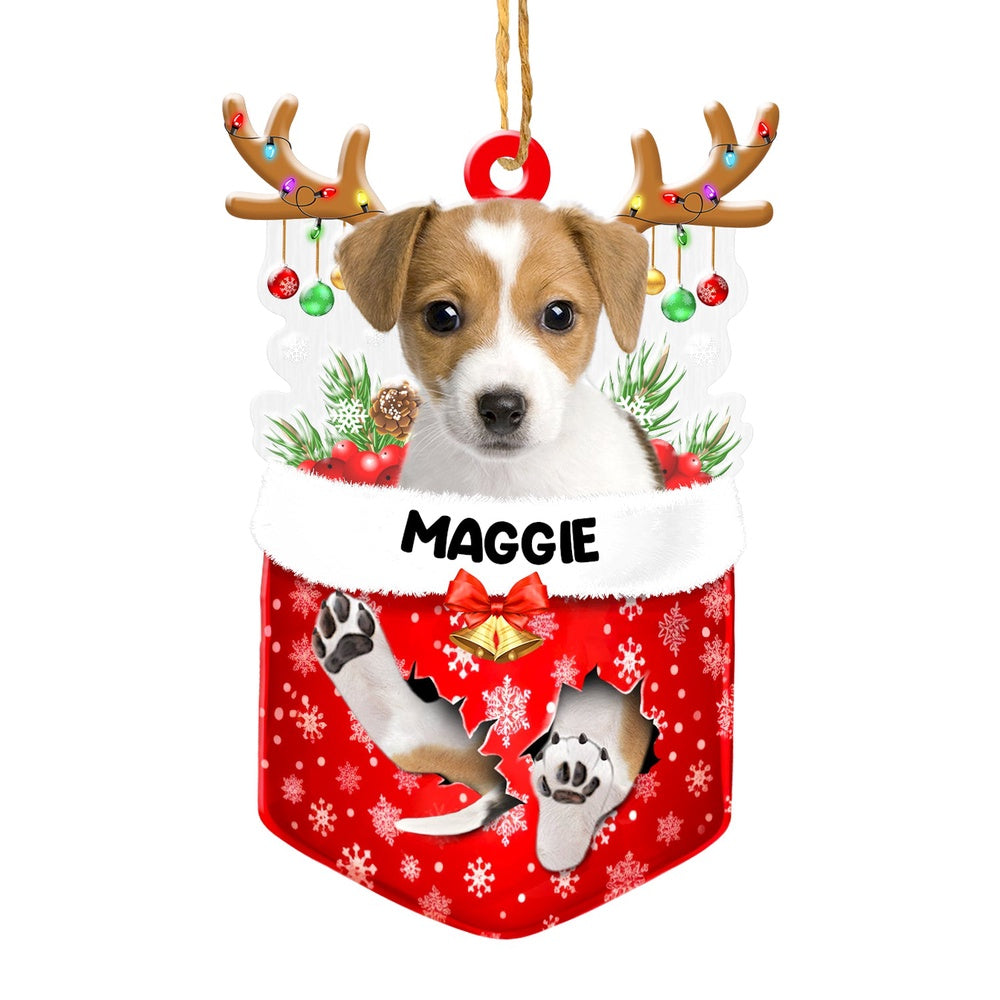 Christmas Dog Ornament, Personalized Jack Russell Terrier In Snow Pocket Christmas Acrylic Ornament, New Dog Christmas Ornament