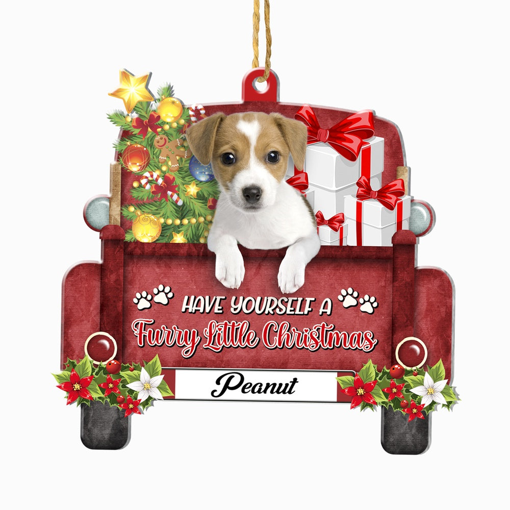 Christmas Dog Ornament, Personalized Jack Russell Terrier Red Truck Christmas Ornament, New Dog Christmas Ornament