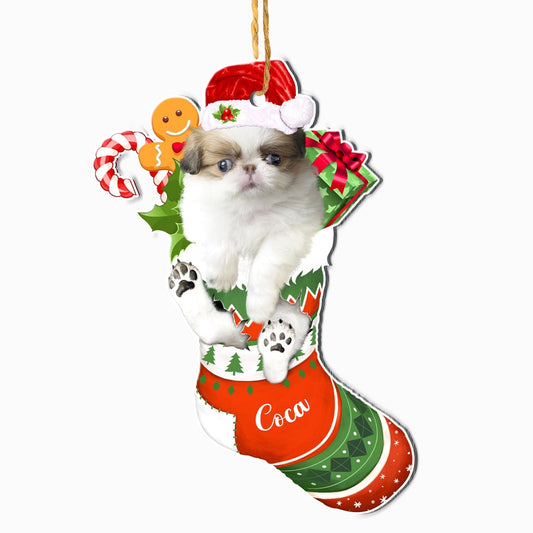 Christmas Dog Ornament, Personalized Japanese Chin In Christmas Stocking Ornament, New Dog Christmas Ornament