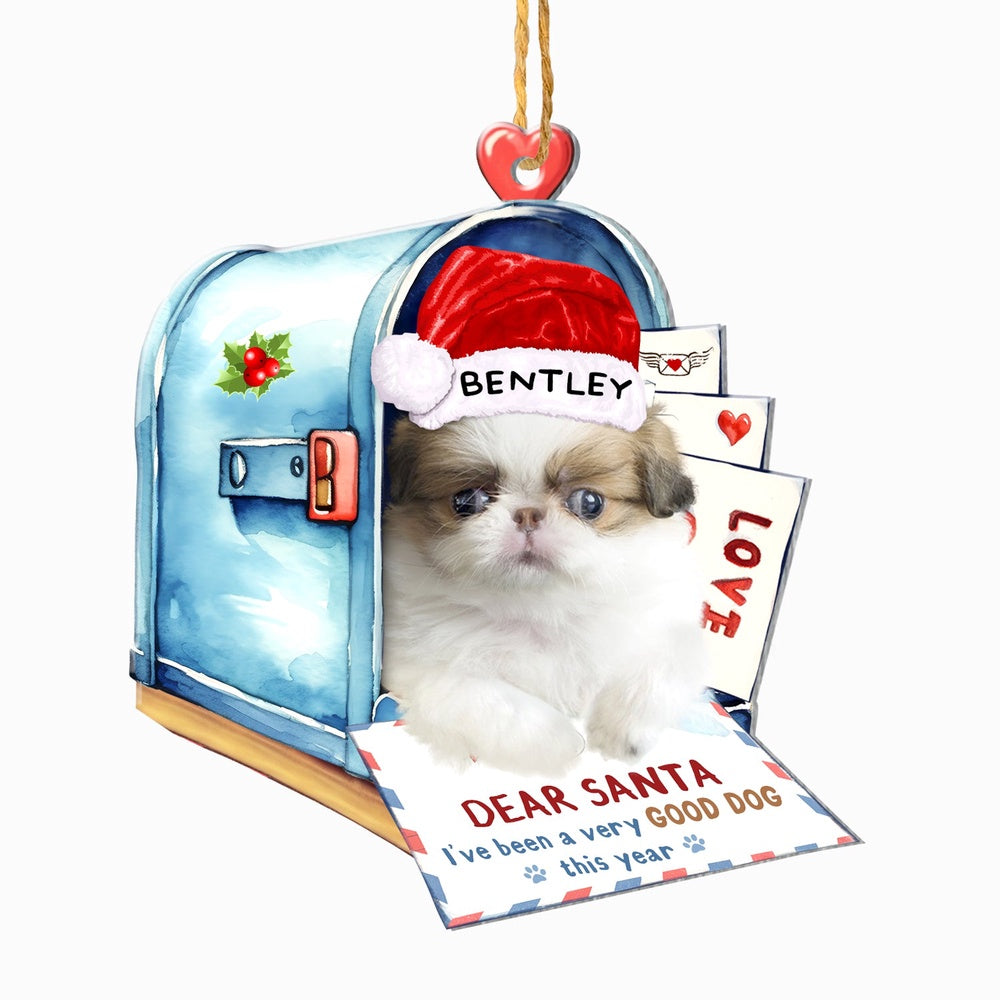 Christmas Dog Ornament, Personalized Japanese Chin In Mailbox Christmas Ornament, New Dog Christmas Ornament