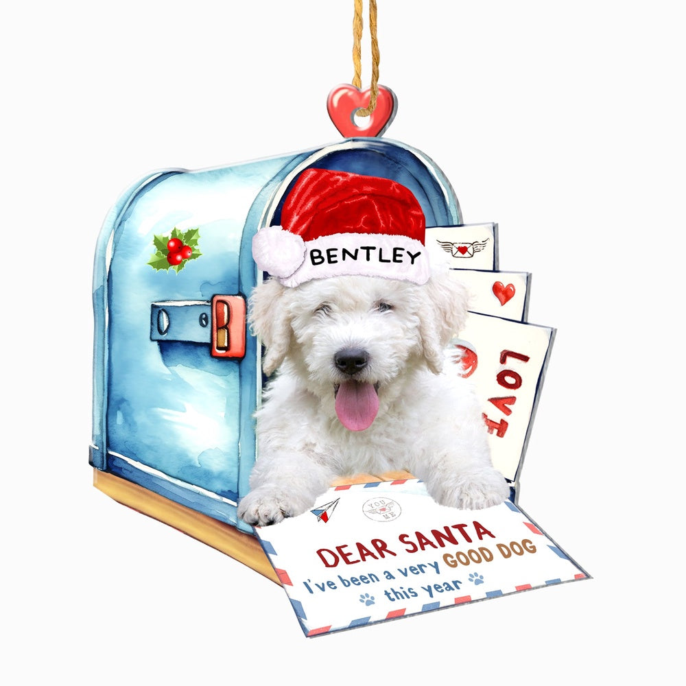 Christmas Dog Ornament, Personalized Komondor In Mailbox Christmas Ornament, New Dog Christmas Ornament