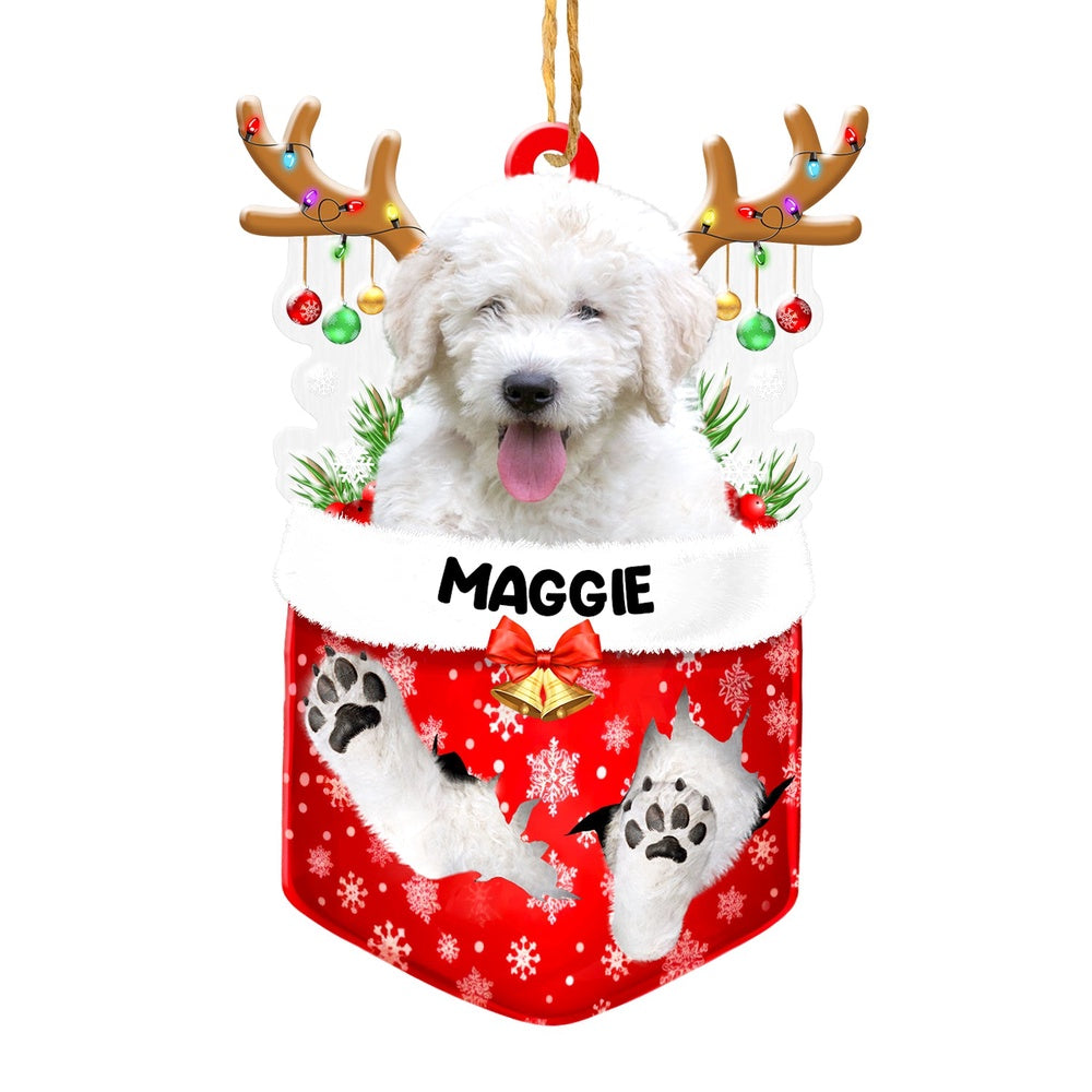 Christmas Dog Ornament, Personalized Komondor In Snow Pocket Christmas Acrylic Ornament, New Dog Christmas Ornament