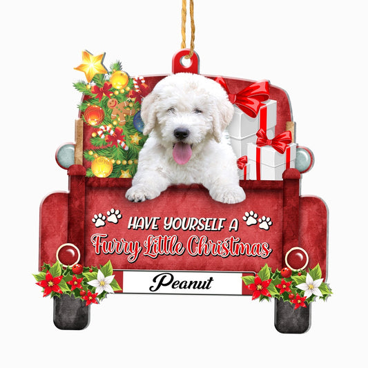 Christmas Dog Ornament, Personalized Komondor Red Truck Christmas Ornament, New Dog Christmas Ornament