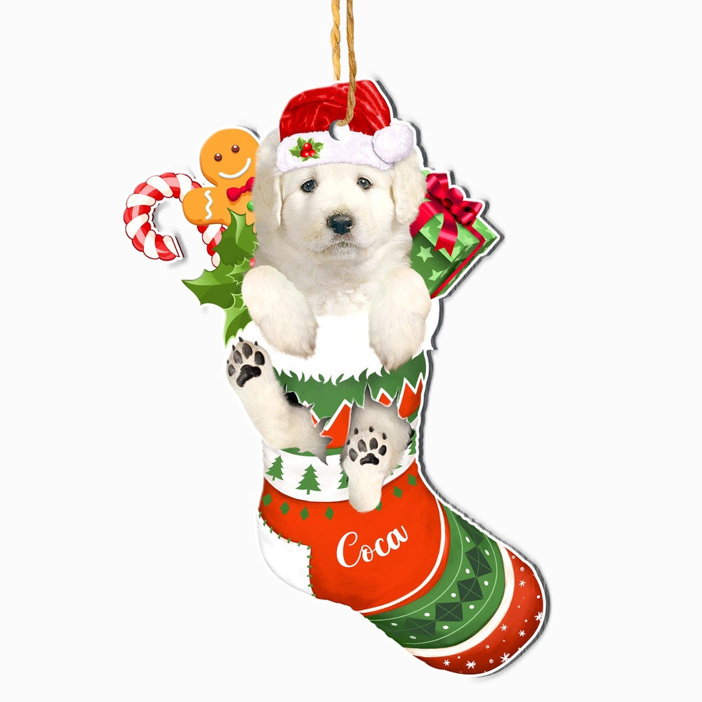 Christmas Dog Ornament, Personalized Kuvasz In Christmas Stocking Ornament, New Dog Christmas Ornament