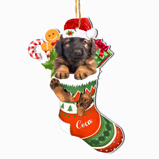 Christmas Dog Ornament, Personalized Leonberger In Christmas Stocking Ornament, New Dog Christmas Ornament