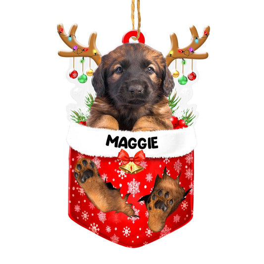 Christmas Dog Ornament, Personalized Leonberger In Snow Pocket Christmas Acrylic Ornament, New Dog Christmas Ornament