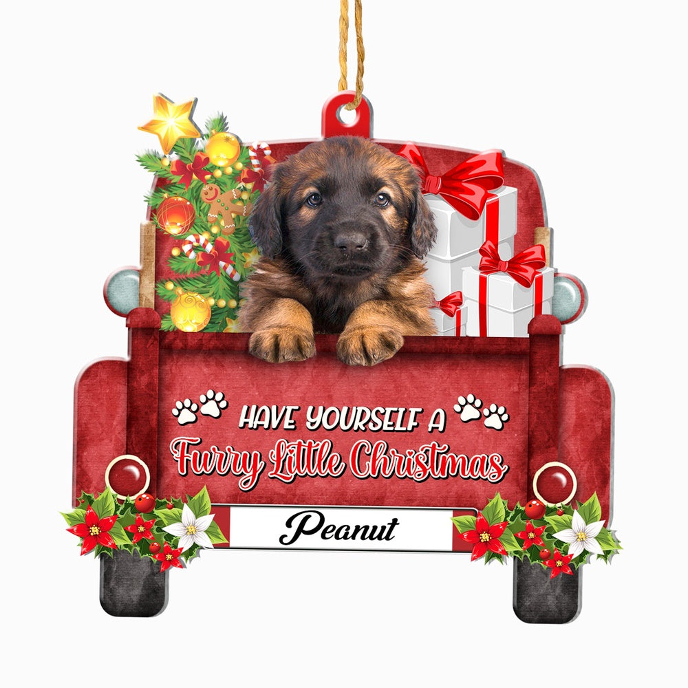 Christmas Dog Ornament, Personalized Leonberger Red Truck Christmas Ornament, New Dog Christmas Ornament