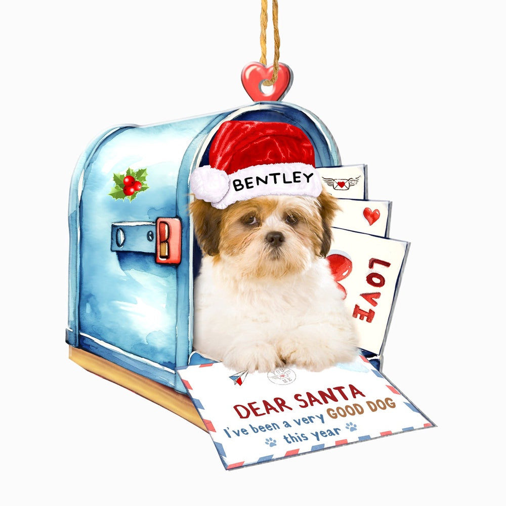 Christmas Dog Ornament, Personalized Lhasa Apso In Mailbox Christmas Ornament, New Dog Christmas Ornament