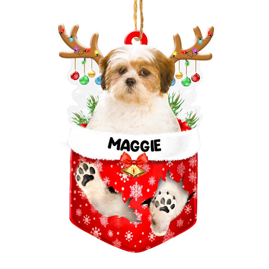 Christmas Dog Ornament, Personalized Lhasa Apso In Snow Pocket Christmas Acrylic Ornament, New Dog Christmas Ornament