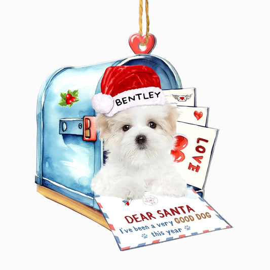 Christmas Dog Ornament, Personalized Maltese In Mailbox Christmas Ornament, New Dog Christmas Ornament