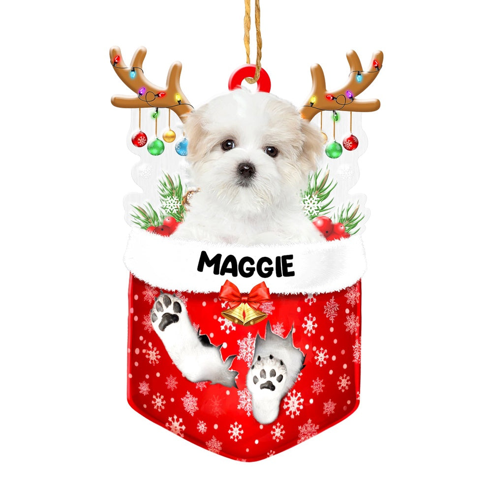 Christmas Dog Ornament, Personalized Maltese In Snow Pocket Christmas Acrylic Ornament, New Dog Christmas Ornament