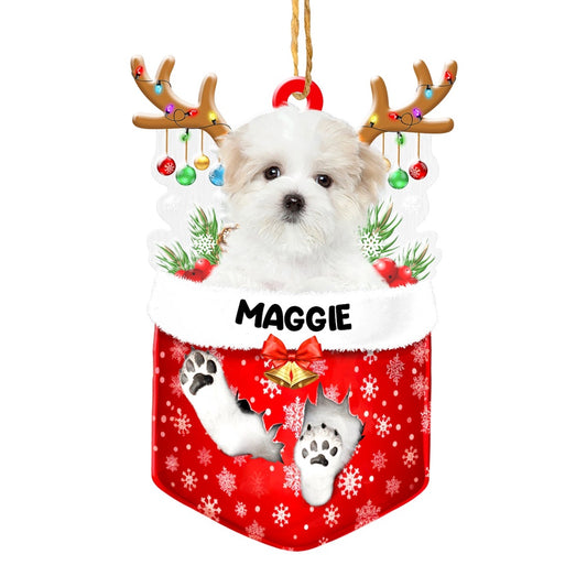 Christmas Dog Ornament, Personalized Maltese In Snow Pocket Christmas Acrylic Ornament, New Dog Christmas Ornament