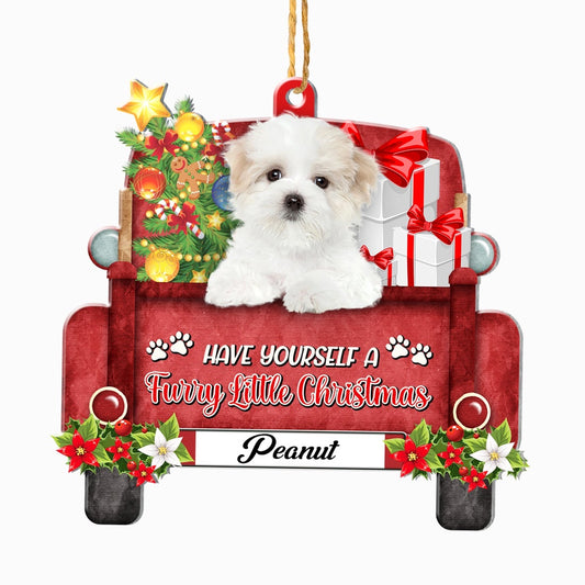 Christmas Dog Ornament, Personalized Maltese Red Truck Christmas Ornament, New Dog Christmas Ornament