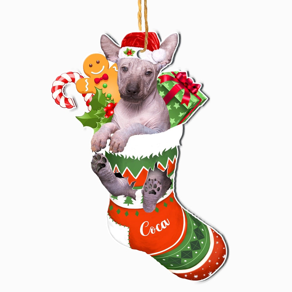 Christmas Dog Ornament, Personalized Mexican Hairless Dog In Christmas Stocking Ornament, New Dog Christmas Ornament