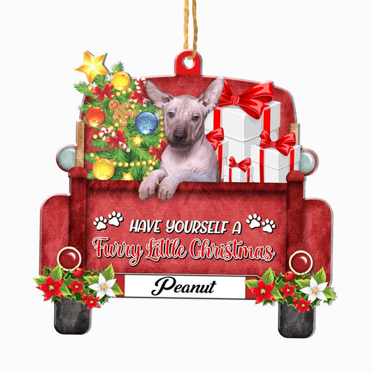 Christmas Dog Ornament, Personalized Mexican Hairless Dog Red Truck Christmas Ornament, New Dog Christmas Ornament