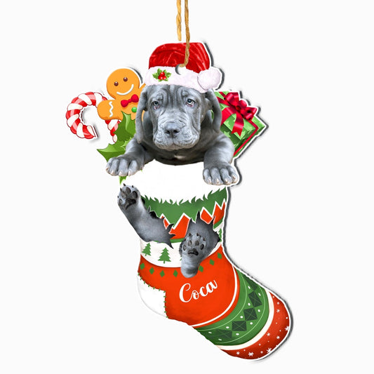 Christmas Dog Ornament, Personalized Neapolitan Mastiff In Christmas Stocking Ornament, New Dog Christmas Ornament