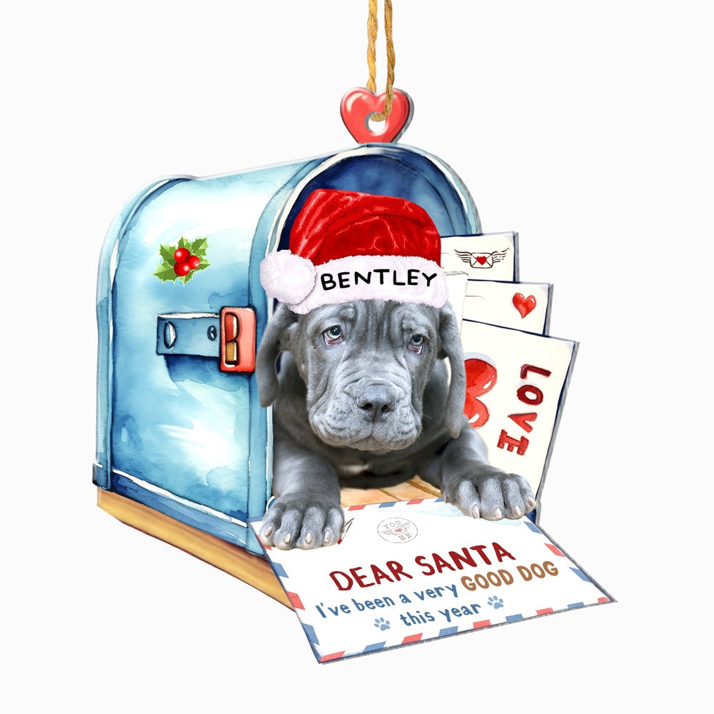 Christmas Dog Ornament, Personalized Neapolitan Mastiff In Mailbox Christmas Ornament, New Dog Christmas Ornament