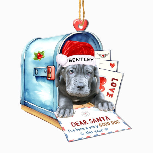 Christmas Dog Ornament, Personalized Neapolitan Mastiff In Mailbox Christmas Ornament, New Dog Christmas Ornament