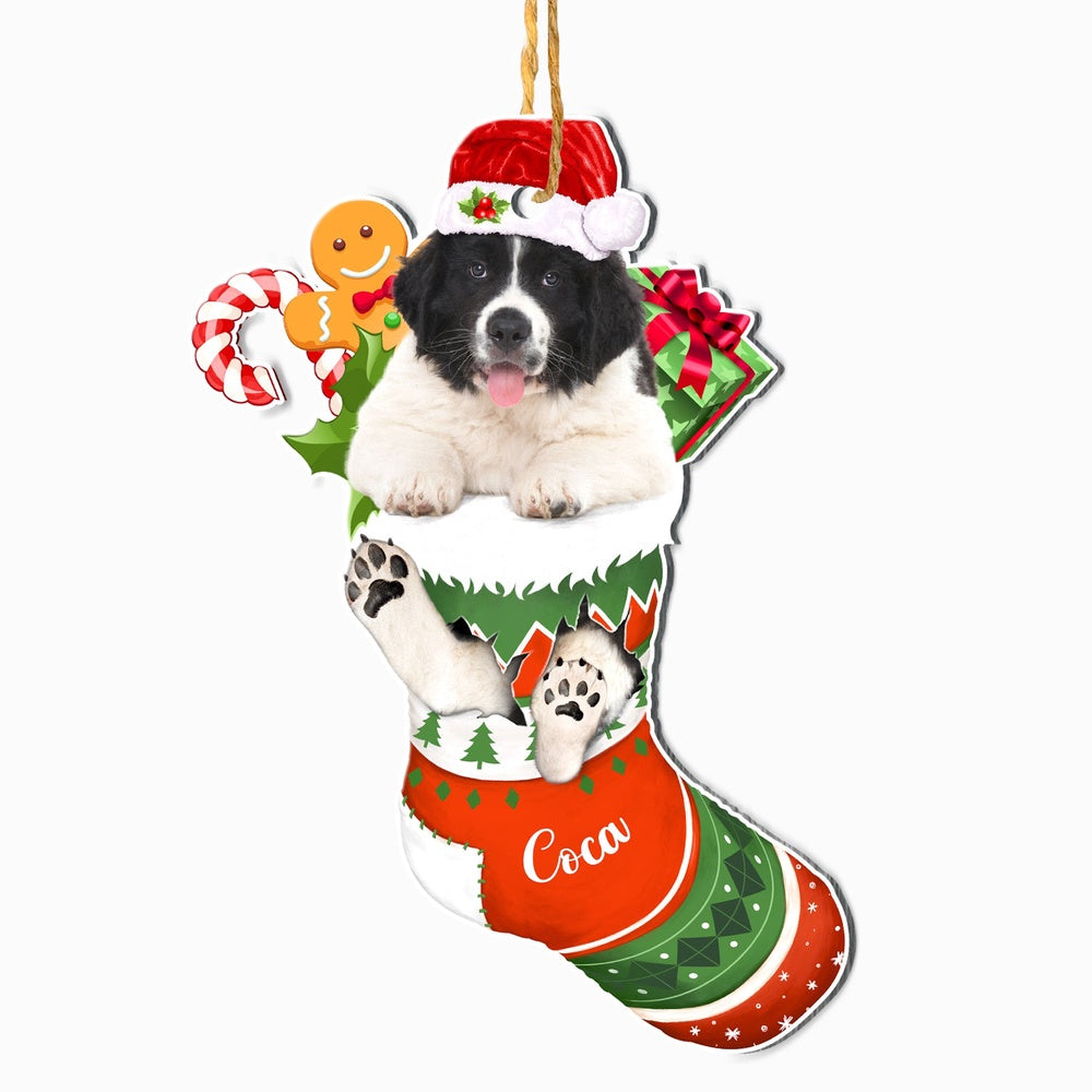 Christmas Dog Ornament, Personalized Newfoundland Dog In Christmas Stocking Ornament, New Dog Christmas Ornament