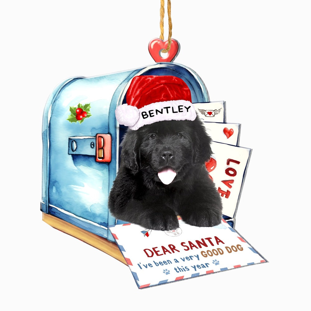 Christmas Dog Ornament, Personalized Newfoundland Dog In Mailbox Christmas Ornament, New Dog Christmas Ornament