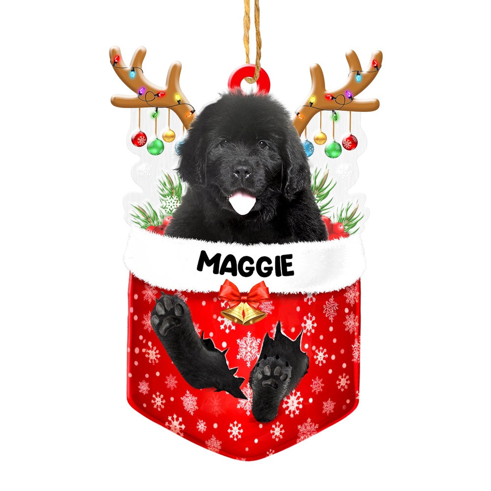 Christmas Dog Ornament, Personalized Newfoundland Dog In Snow Pocket Christmas Acrylic Ornament, New Dog Christmas Ornament