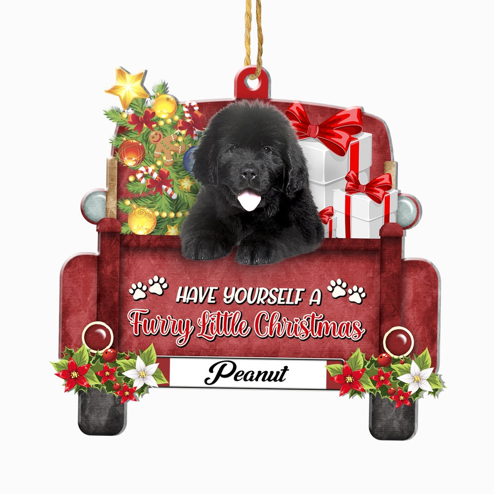 Christmas Dog Ornament, Personalized Newfoundland Dog Red Truck Christmas Ornament, New Dog Christmas Ornament