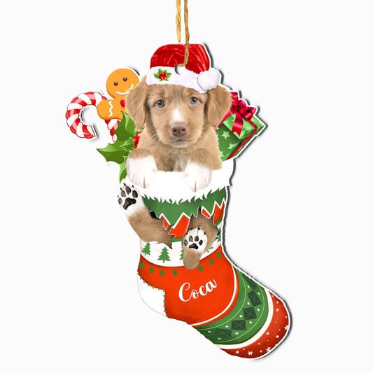 Christmas Dog Ornament, Personalized Nova Scotia Duck Tolling Retriever In Christmas Stocking Ornament, New Dog Christmas Ornament