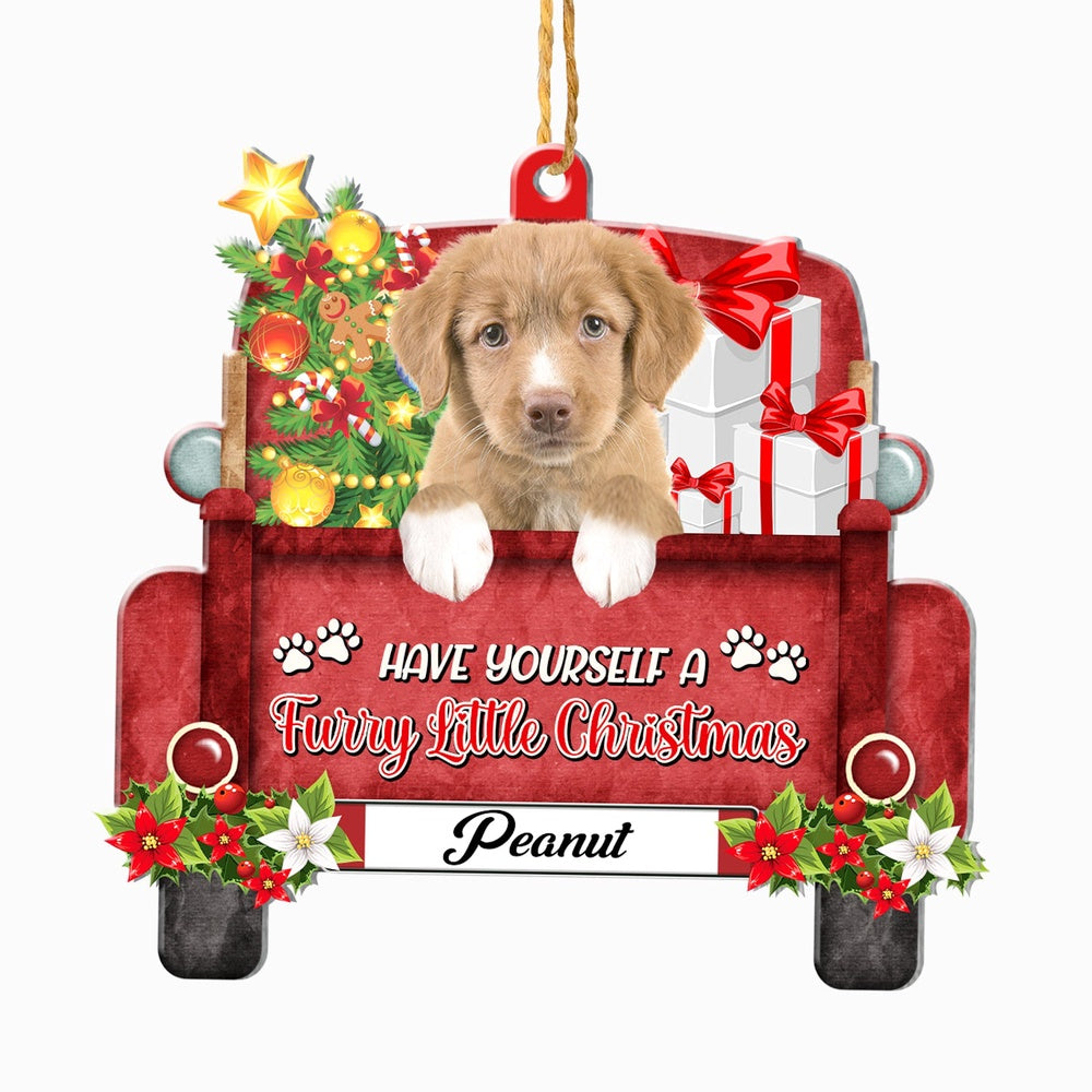 Christmas Dog Ornament, Personalized Nova Scotia Duck Tolling Retriever Red Truck Christmas Ornament, New Dog Christmas Ornament