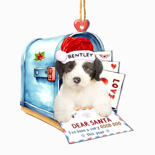 Christmas Dog Ornament, Personalized Old English Sheepdog In Mailbox Christmas Ornament, New Dog Christmas Ornament