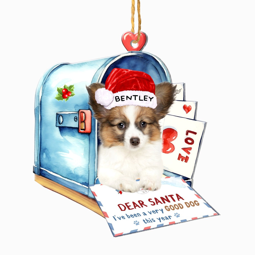 Christmas Dog Ornament, Personalized Papillon In Mailbox Christmas Ornament, New Dog Christmas Ornament