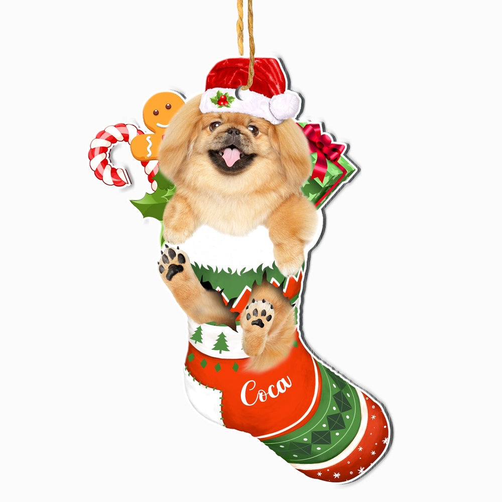 Christmas Dog Ornament, Personalized Pekingese In Christmas Stocking Ornament, New Dog Christmas Ornament