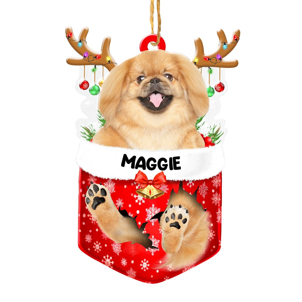 Christmas Dog Ornament, Personalized Pekingese In Snow Pocket Christmas Acrylic Ornament, New Dog Christmas Ornament