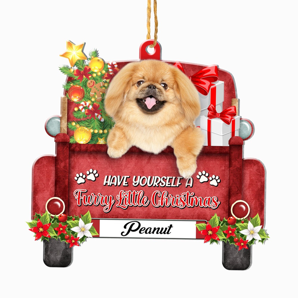 Christmas Dog Ornament, Personalized Pekingese Red Truck Christmas Ornament, New Dog Christmas Ornament