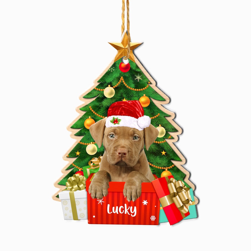 Christmas Dog Ornament, Personalized Pitbull Christmas Tree Ornament, New Dog Christmas Ornament