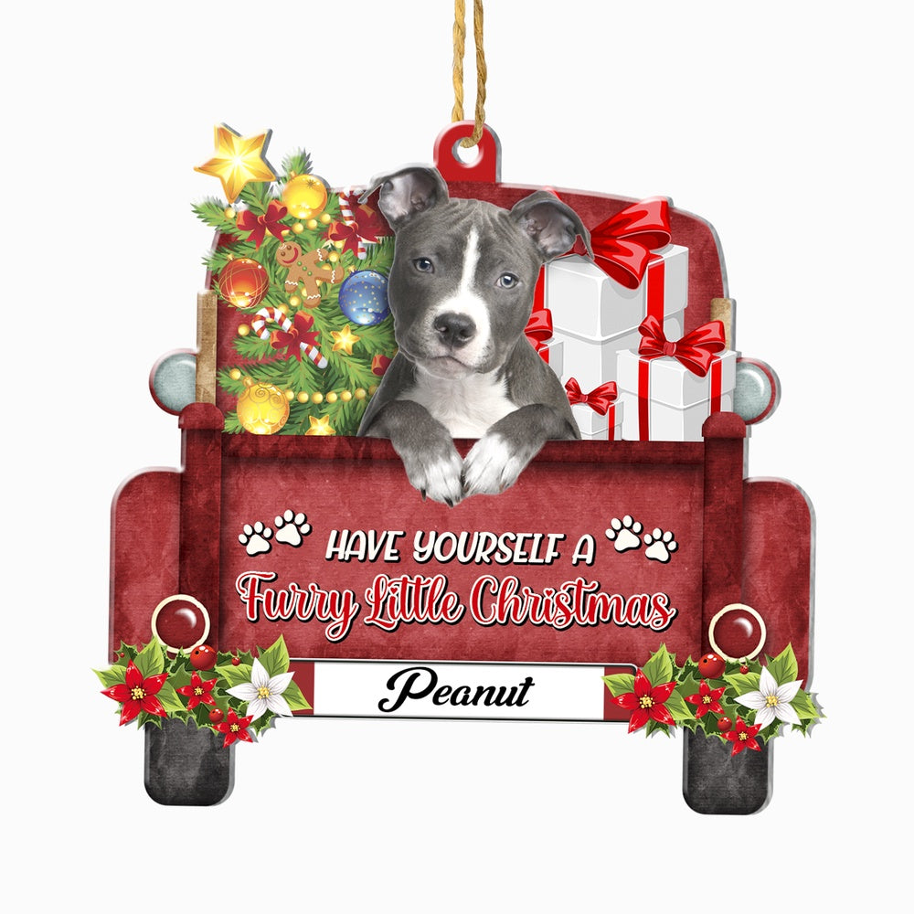 Christmas Dog Ornament, Personalized Pitbull Red Truck Christmas Ornament, New Dog Christmas Ornament