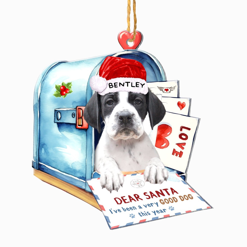 Christmas Dog Ornament, Personalized Pointer In Mailbox Christmas Ornament, New Dog Christmas Ornament