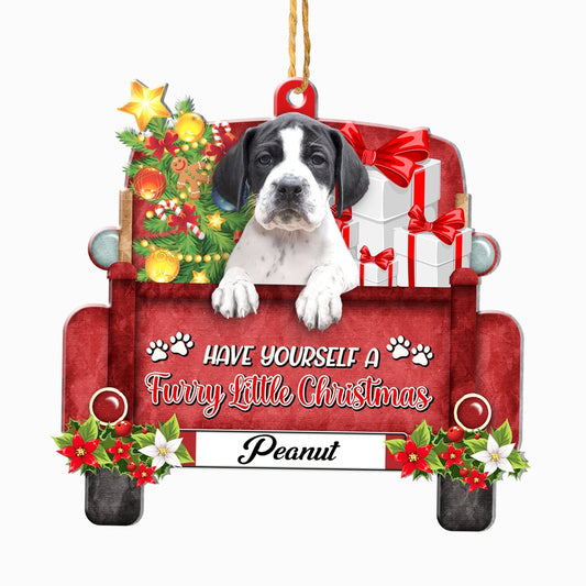 Christmas Dog Ornament, Personalized Pointer Red Truck Christmas Ornament, New Dog Christmas Ornament