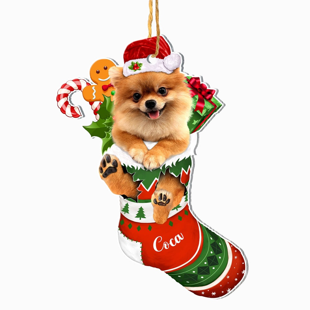 Christmas Dog Ornament, Personalized Pomeranian In Christmas Stocking Ornament, New Dog Christmas Ornament
