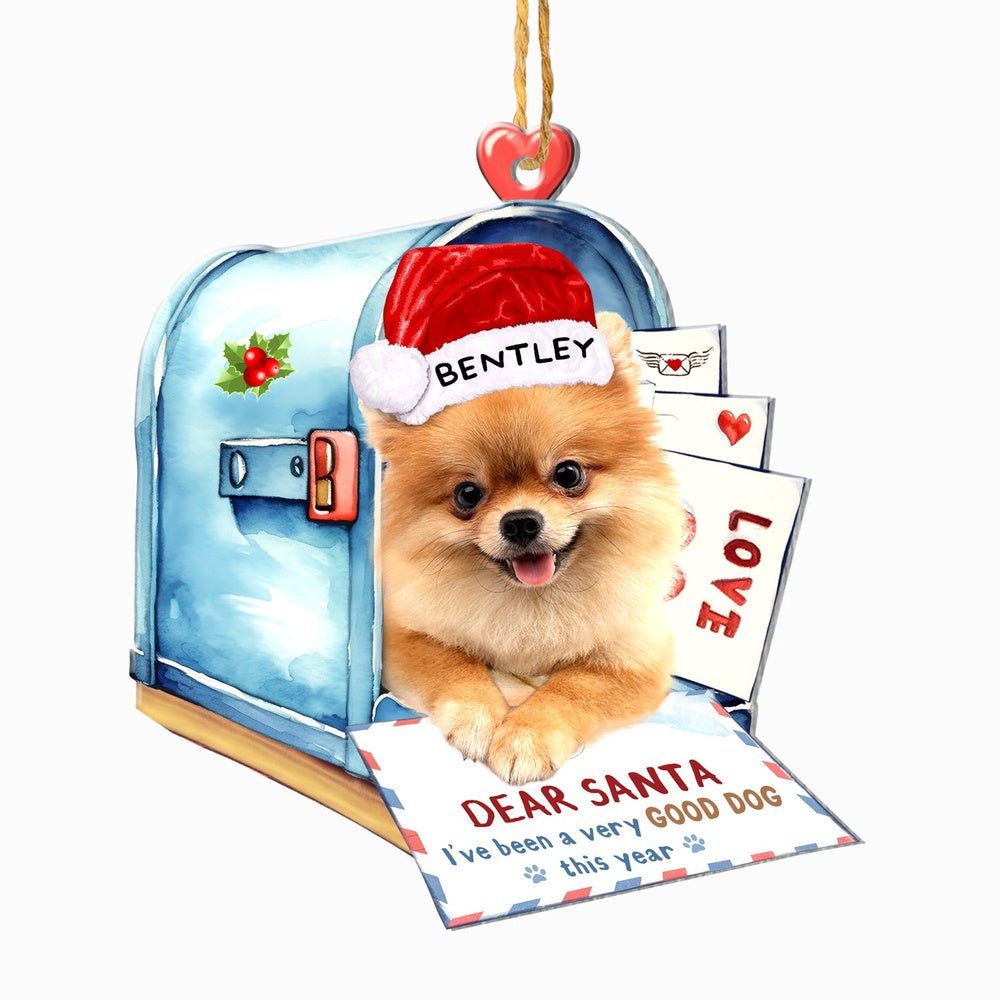Christmas Dog Ornament, Personalized Pomeranian In Mailbox Christmas Ornament, New Dog Christmas Ornament