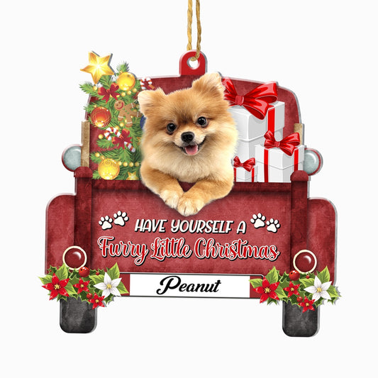 Christmas Dog Ornament, Personalized Pomeranian Red Truck Christmas Ornament, New Dog Christmas Ornament