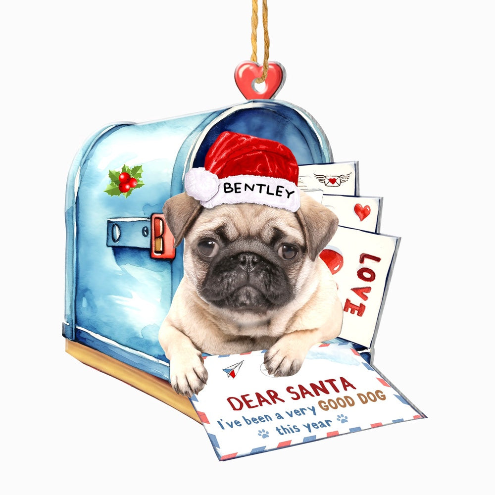 Christmas Dog Ornament, Personalized Pug In Mailbox Christmas Ornament, New Dog Christmas Ornament