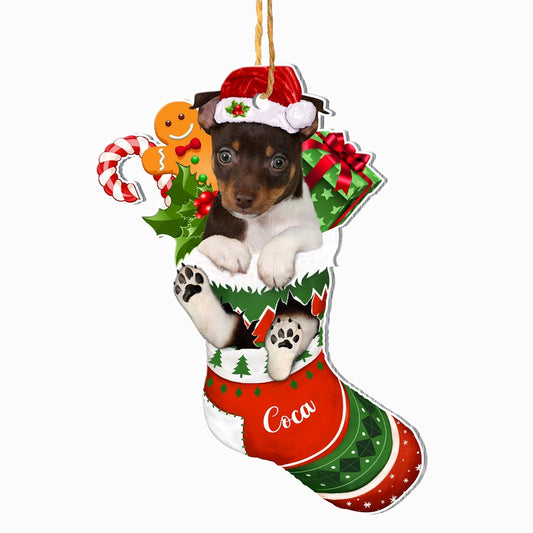 Christmas Dog Ornament, Personalized Rat Terrier In Christmas Stocking Ornament, New Dog Christmas Ornament