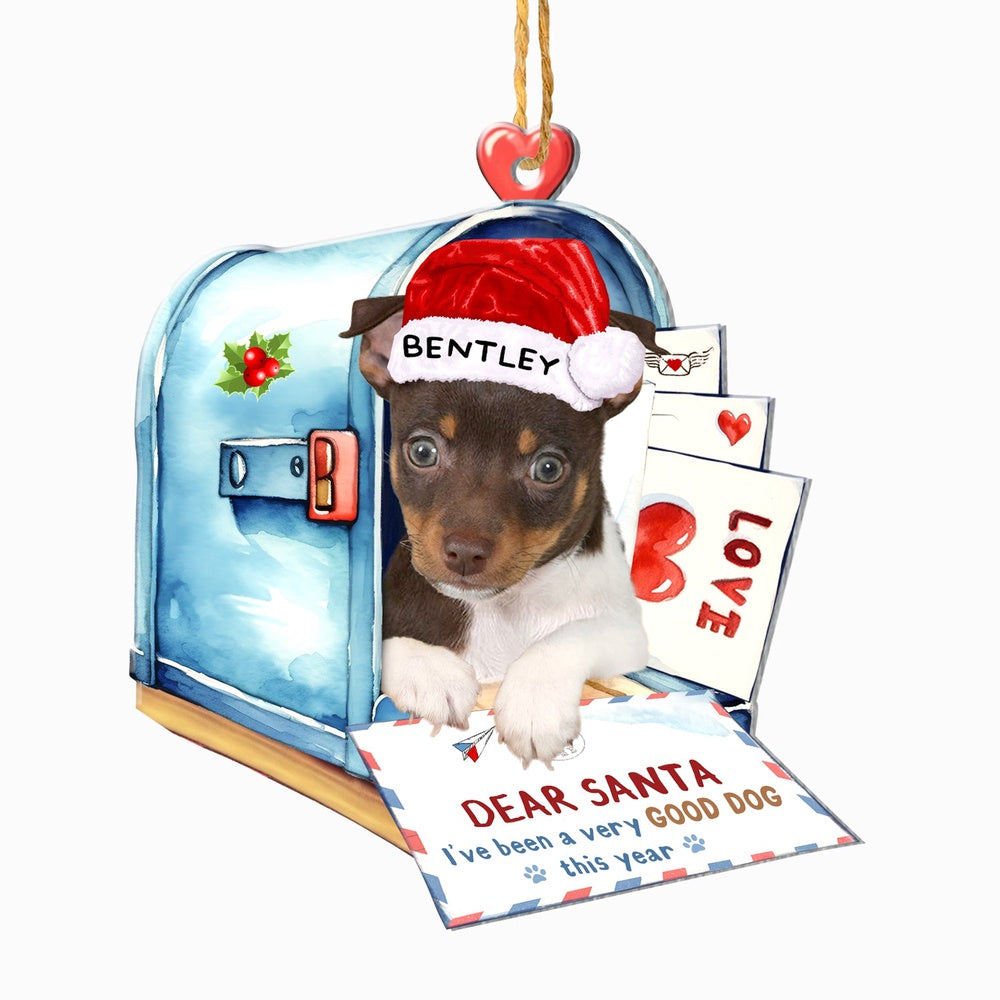 Christmas Dog Ornament, Personalized Rat Terrier In Mailbox Christmas Ornament, New Dog Christmas Ornament