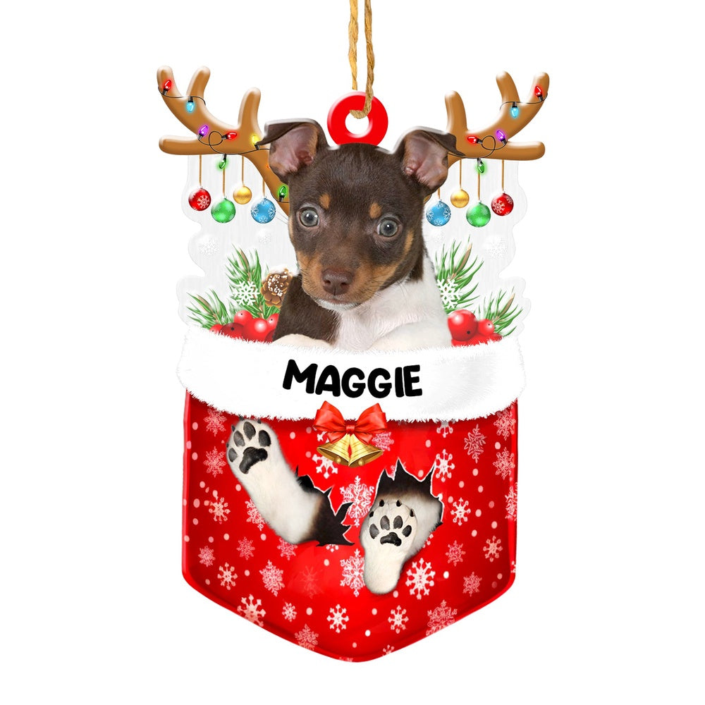 Christmas Dog Ornament, Personalized Rat Terrier In Snow Pocket Christmas Acrylic Ornament, New Dog Christmas Ornament