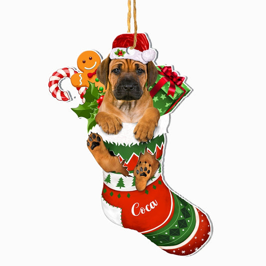 Christmas Dog Ornament, Personalized Rhodesian Ridgeback In Christmas Stocking Ornament, New Dog Christmas Ornament