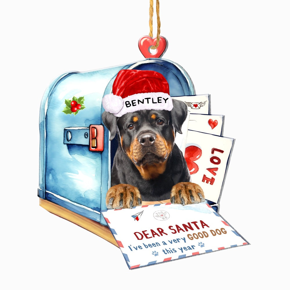 Christmas Dog Ornament, Personalized Rottweiler In Mailbox Christmas Ornament, New Dog Christmas Ornament