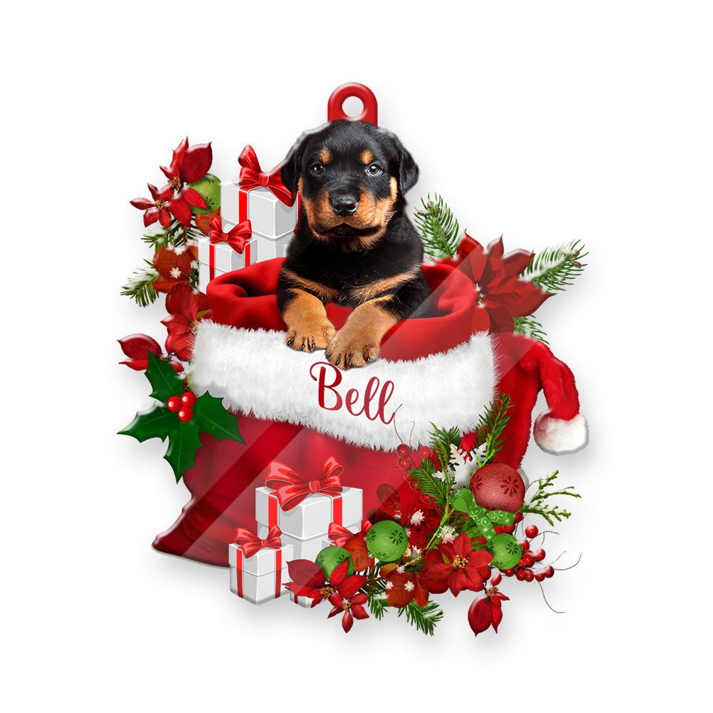 Christmas Dog Ornament, Personalized Rottweiler In Santa's Bag Christmas Acrylic Ornament, New Dog Christmas Ornament